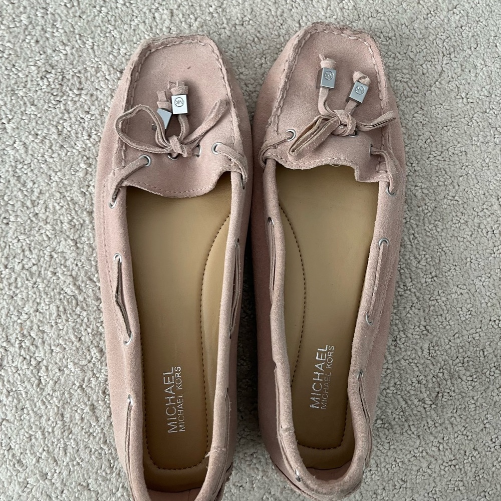 Michael Kors light pink suede moccasin loafers